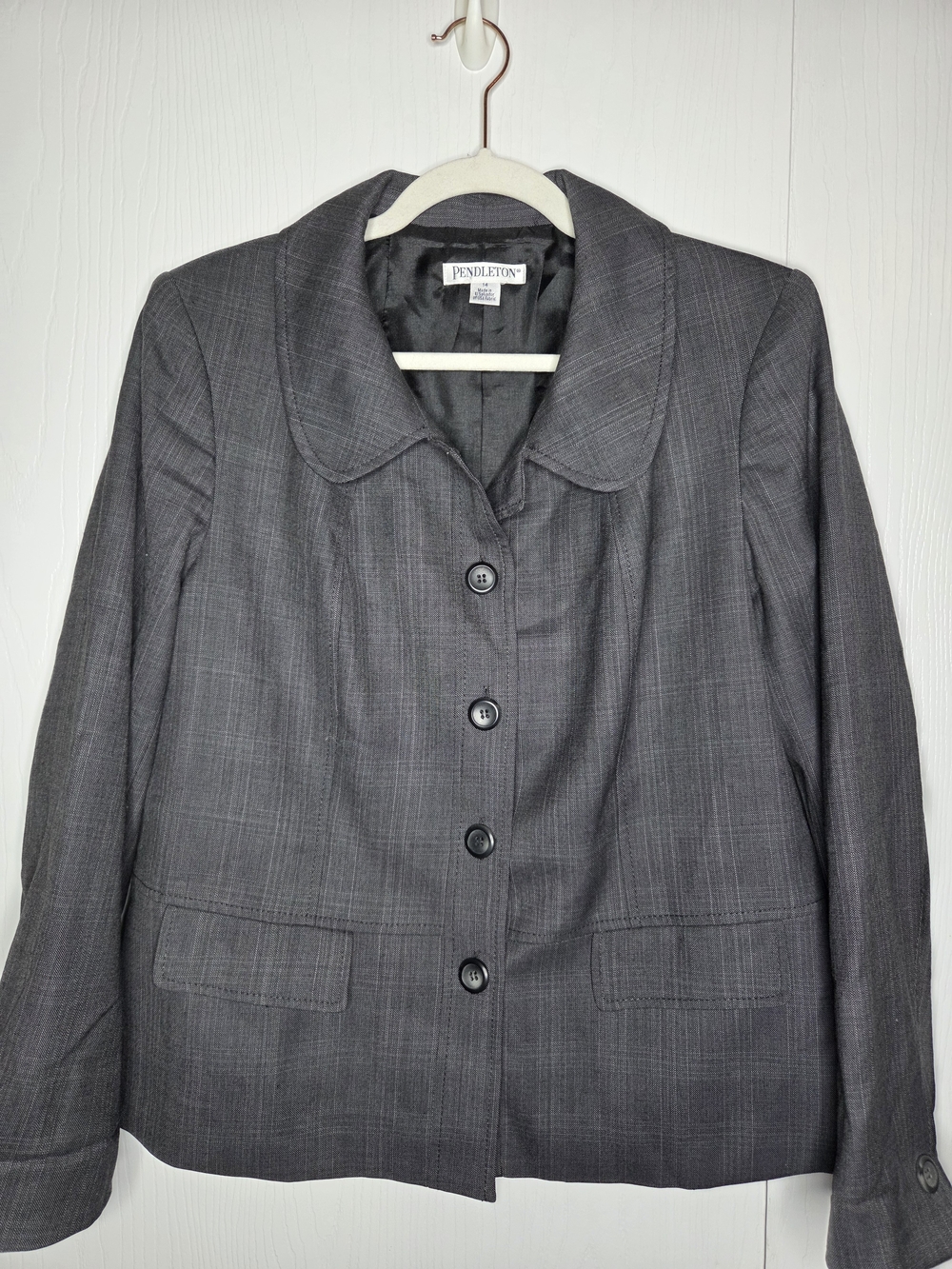 Pendleton Gray Textured Rounded Collar Blazer Jacket Womens Size 14
